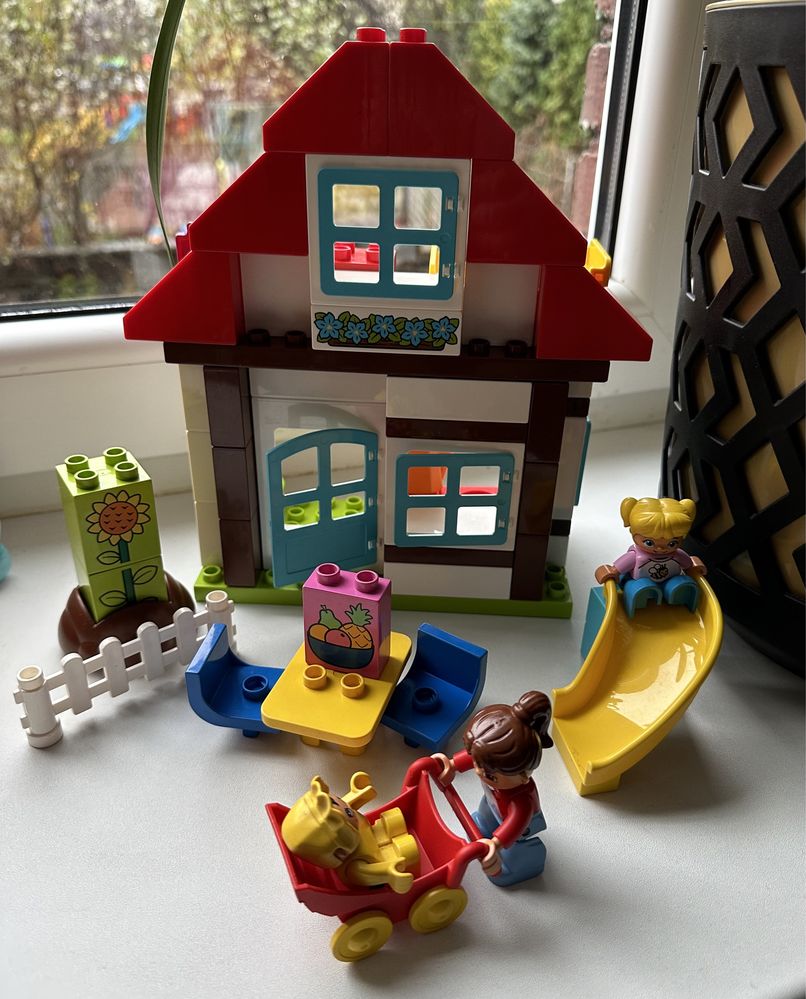 Klocki Lego duplo dom wózek bobas zjeżdżalnia kotek dużo elementów