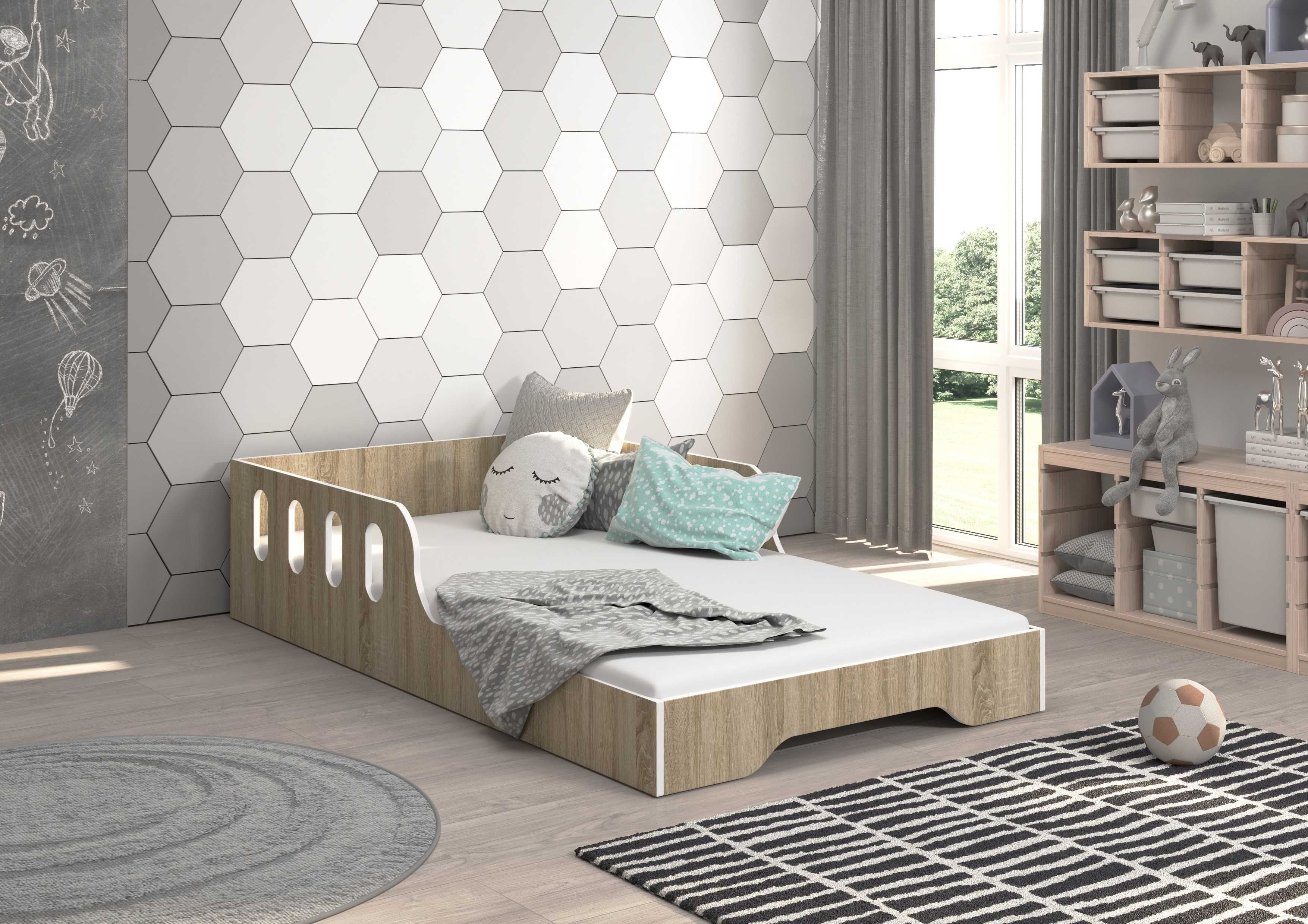 Łóżko dziecięce MALU 160x80 cm – biały lub sonoma + stelaż Nowoczesne