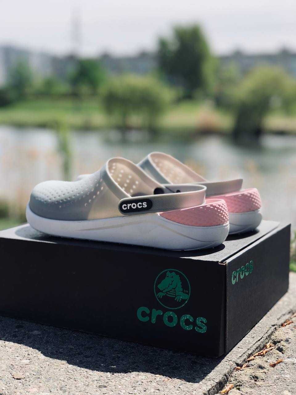 Шлепанцы Crocs LiteRide женские Топ предложение! Крокс Gray-Pink лето
