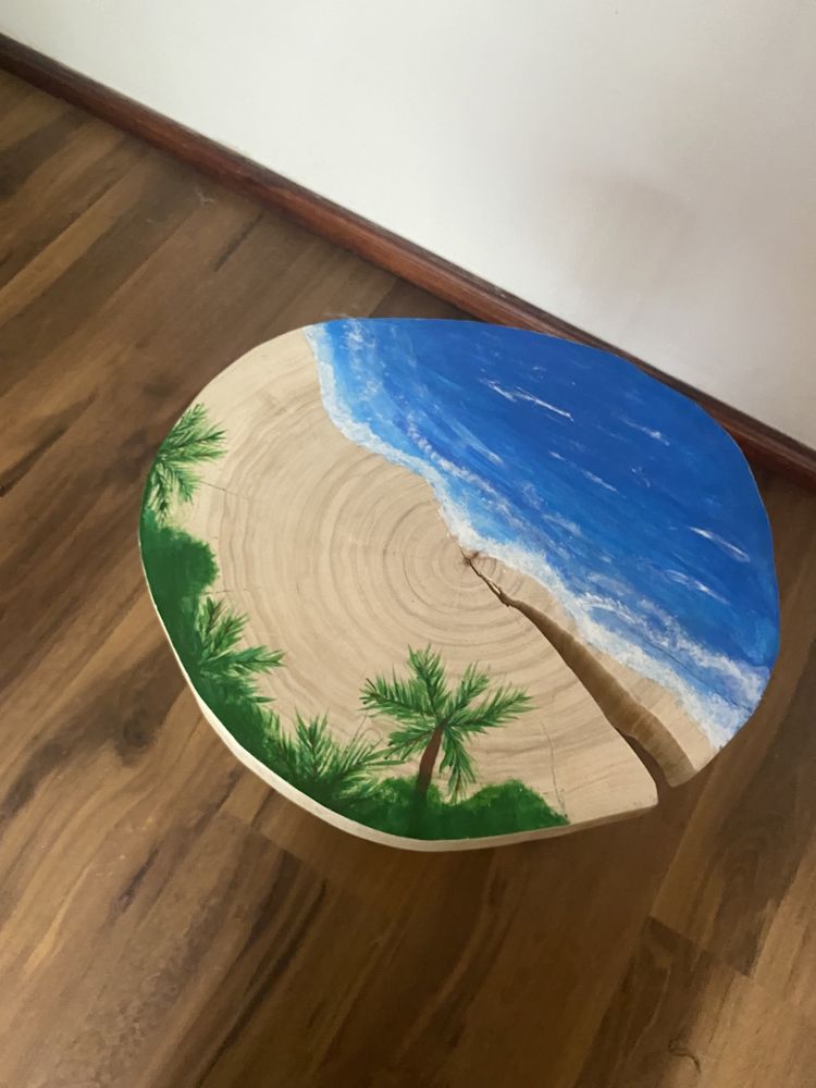 Kwietnik stolik malowany z plastra drewna