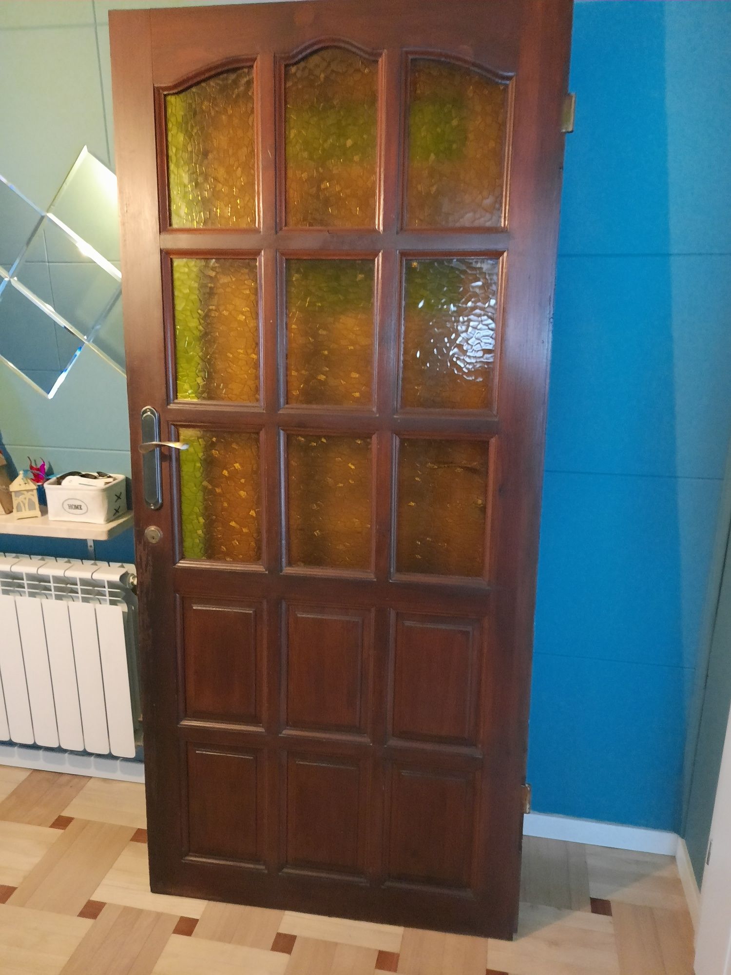 Drzwi drewniane z witrażem 90 lewe na zamek