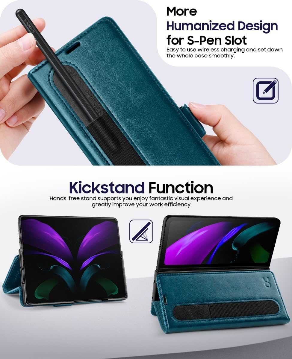 OCASE etui skórzane do Samsung Galaxy Z Fold 6  pawi niebieski szkło