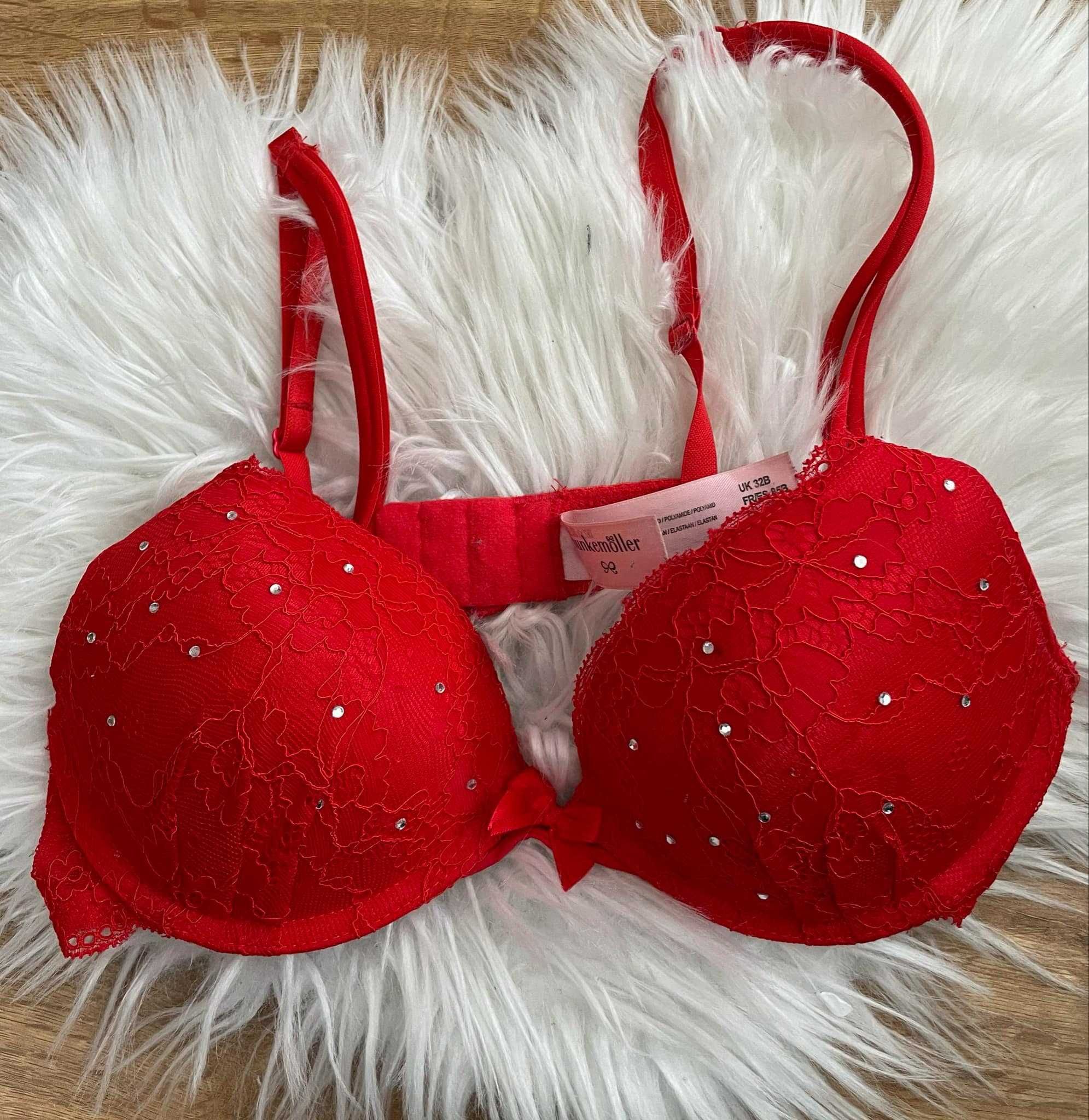 Hunkemöller czerwony biustonosz push up stanik 70B zdobiony