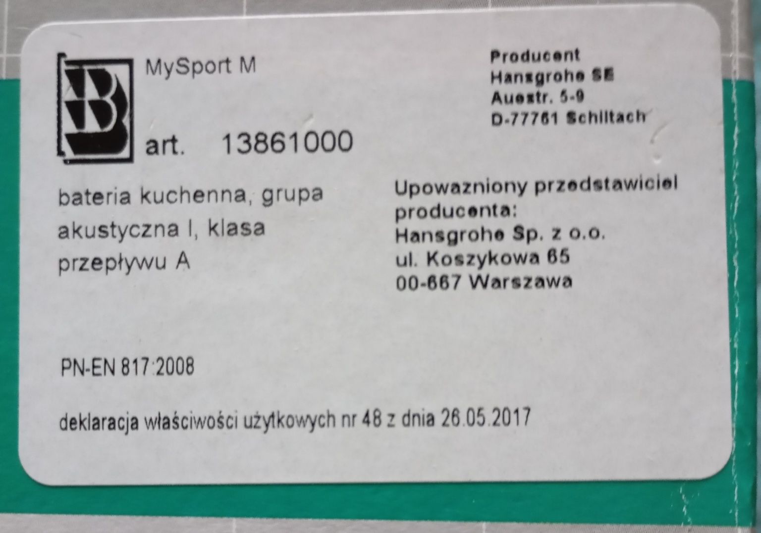 Bateria umywalkowa Hansgrohe Mysport M NOWA