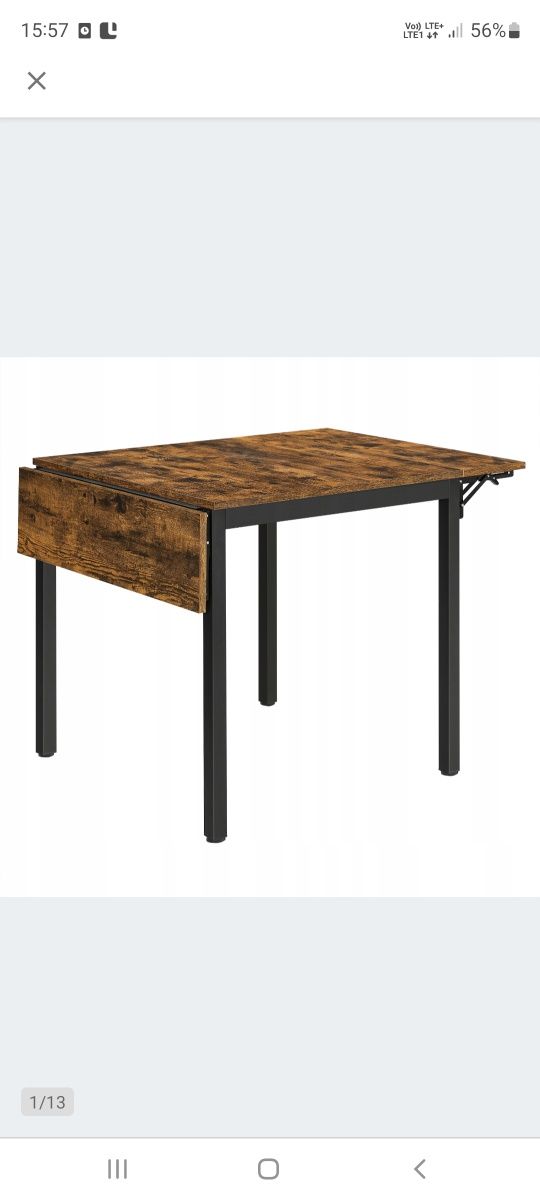 Stół prostokątny rozkładany Vasagle 76 x 78 x 75cm czarny