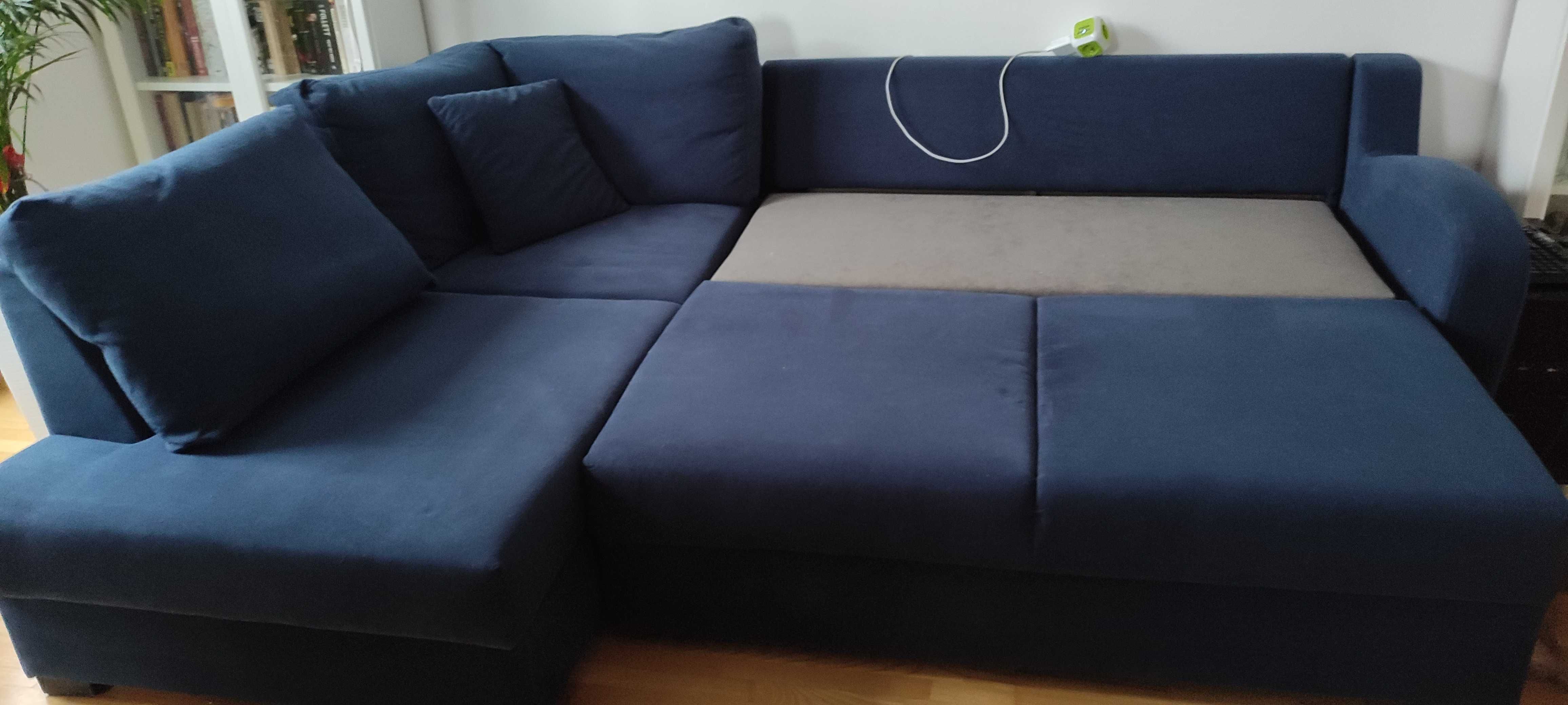 Granatowy narożnik z funkcją spania jak nowy - odbiór osobisty