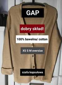 XS S M oversize beżowy camel cardigan bawełniany 100% bawełna idealny