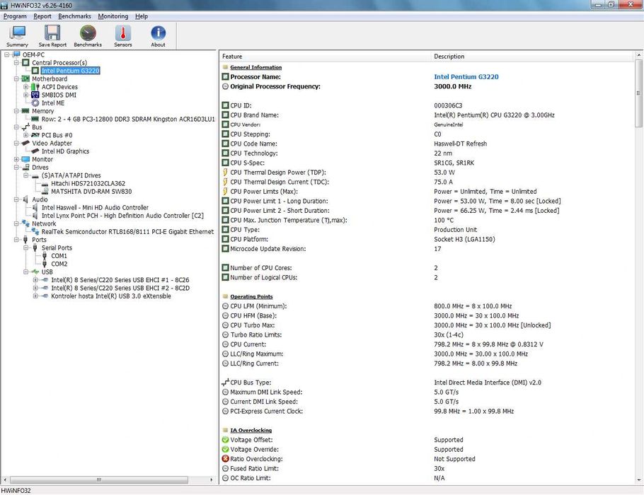 Acer Veriton X2630G SFF INTEL G3220 3.0GHz 4/320GB COM DVI