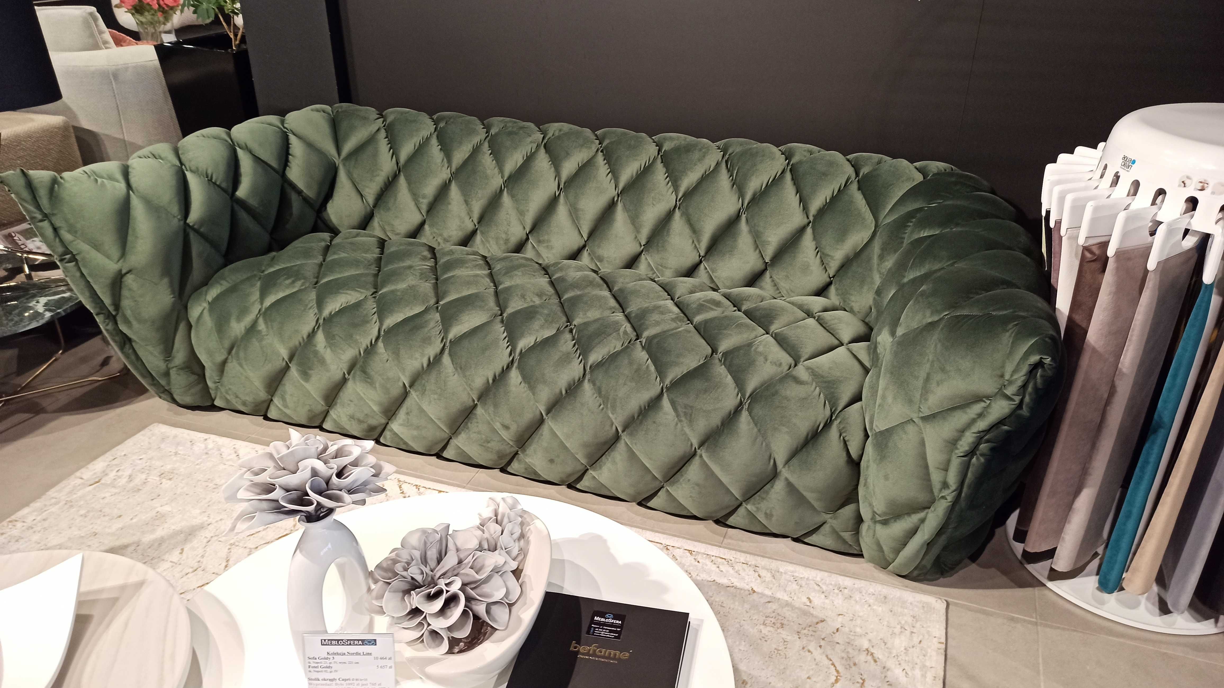 -25% zestaw Goldy sofa i fotel z ekspozycji.