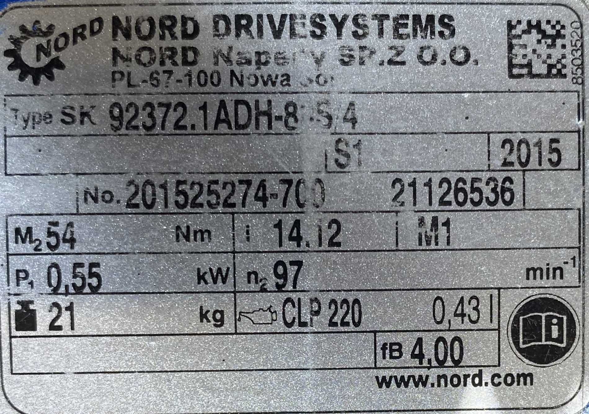 motoreduktor / przekładnia 0,55kW 97obr. 3fazowy NORD