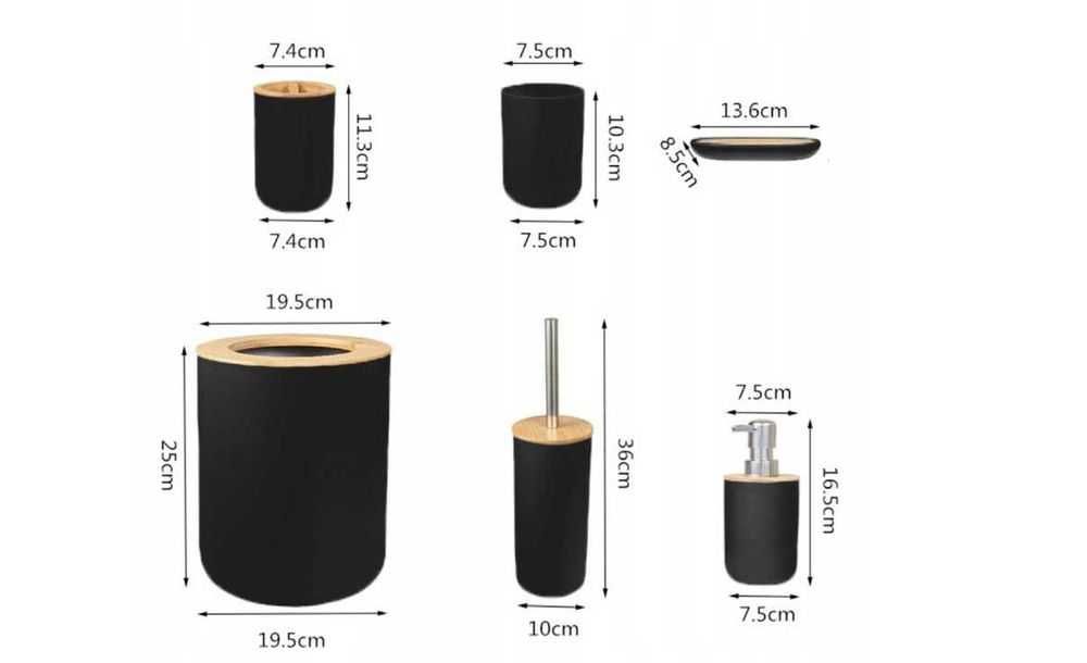 ZESTAW ŁAZIENKOWY 6 Elementów Komplet Czarny Do WC