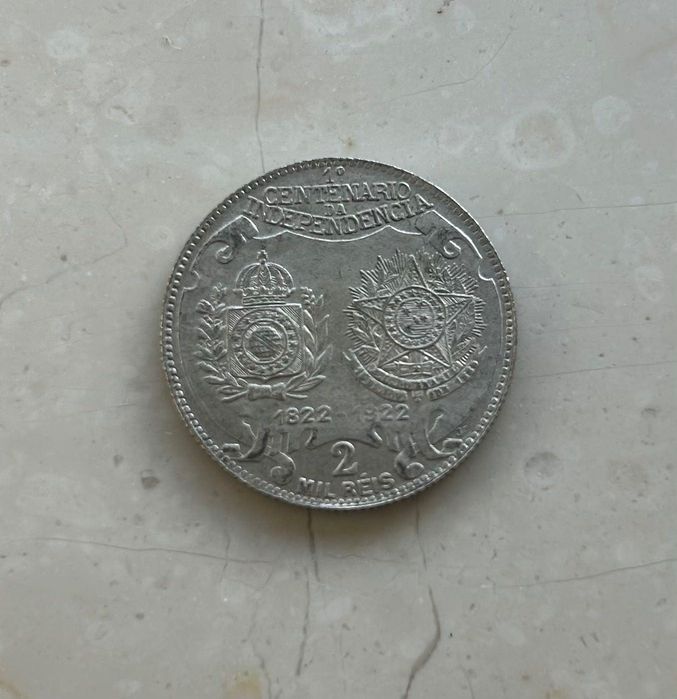 Moeda prata de 2000 réis 1922 Brasil Centenário da Independência 8 gr