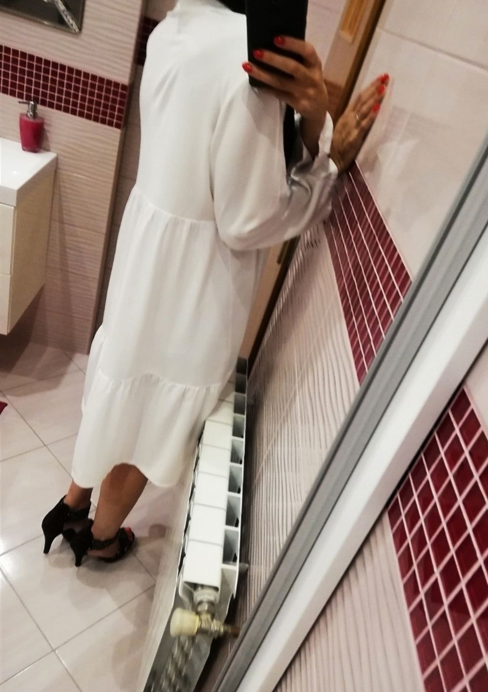 Koszulowa biała sukienka zwiewna midi Nowa 40 L 42 XL chrzest roczek k