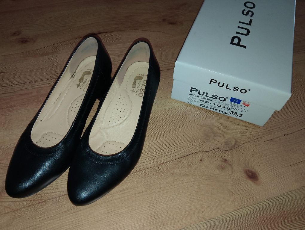 Czarne buty na obcasie baleriny PULSO
