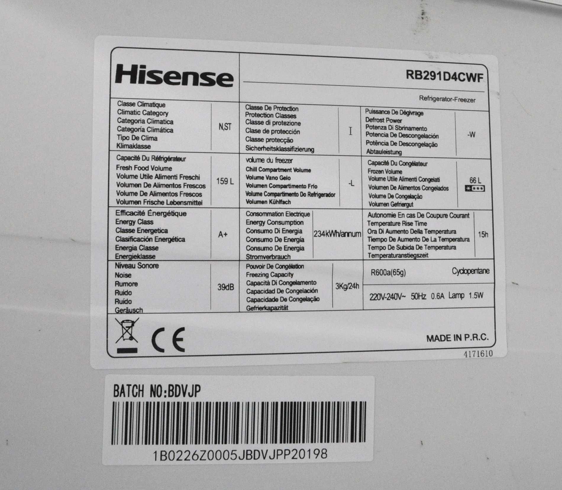 Lodówka Hisense RB291D4CWF na części lub do naprawy