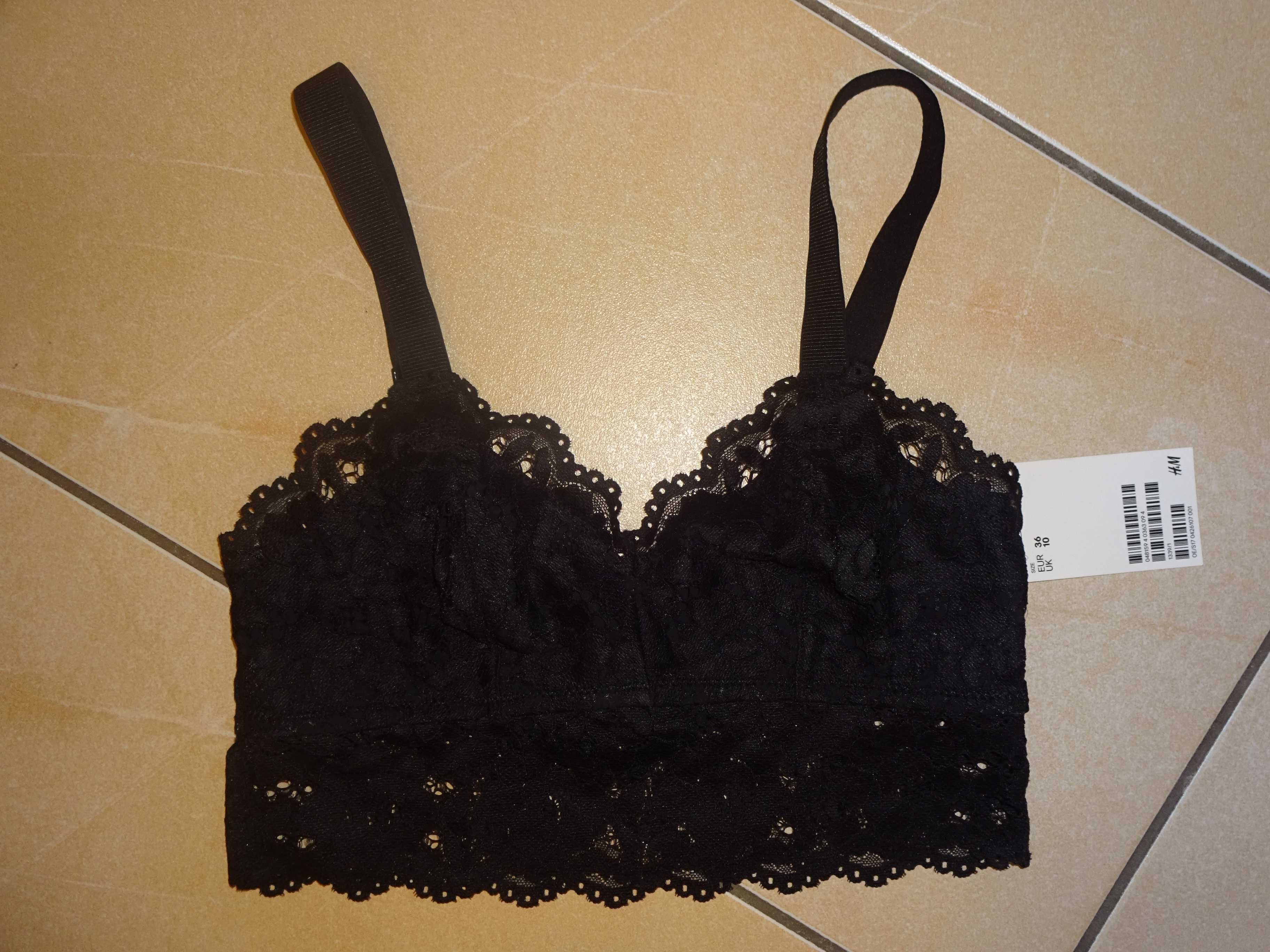 H&M czarny koronkowy wkładany biustonosz top r. 36