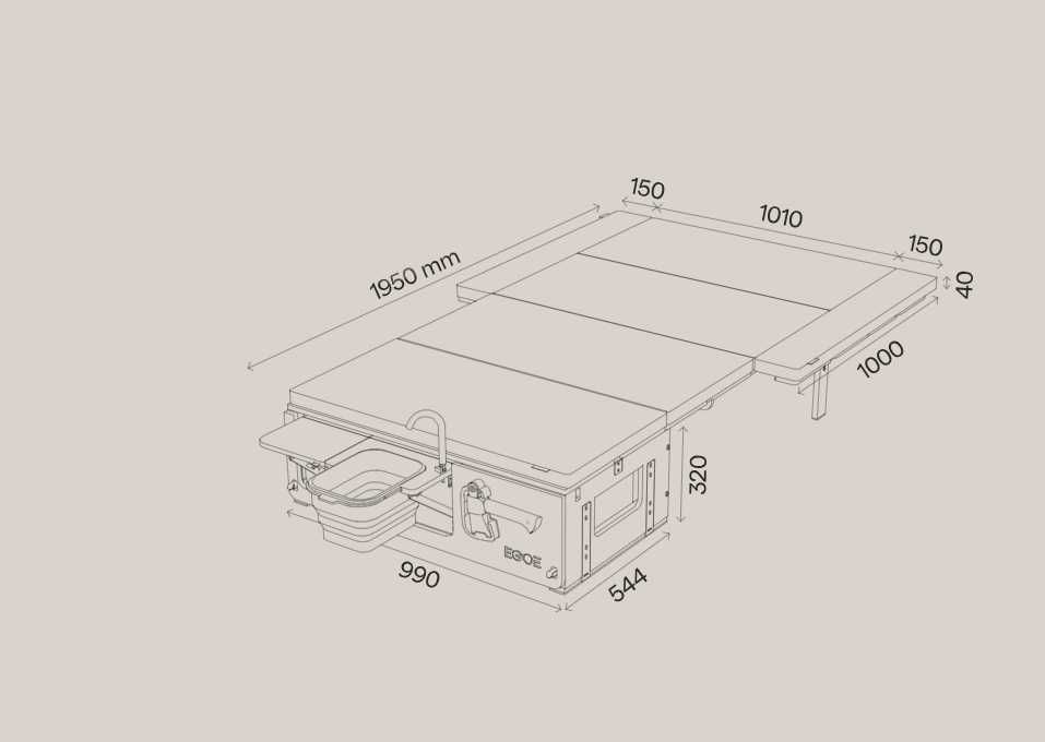 Zabudowa kamperowa box Egoe Nestbox Camper 200, zestaw jak nowy, łóżko