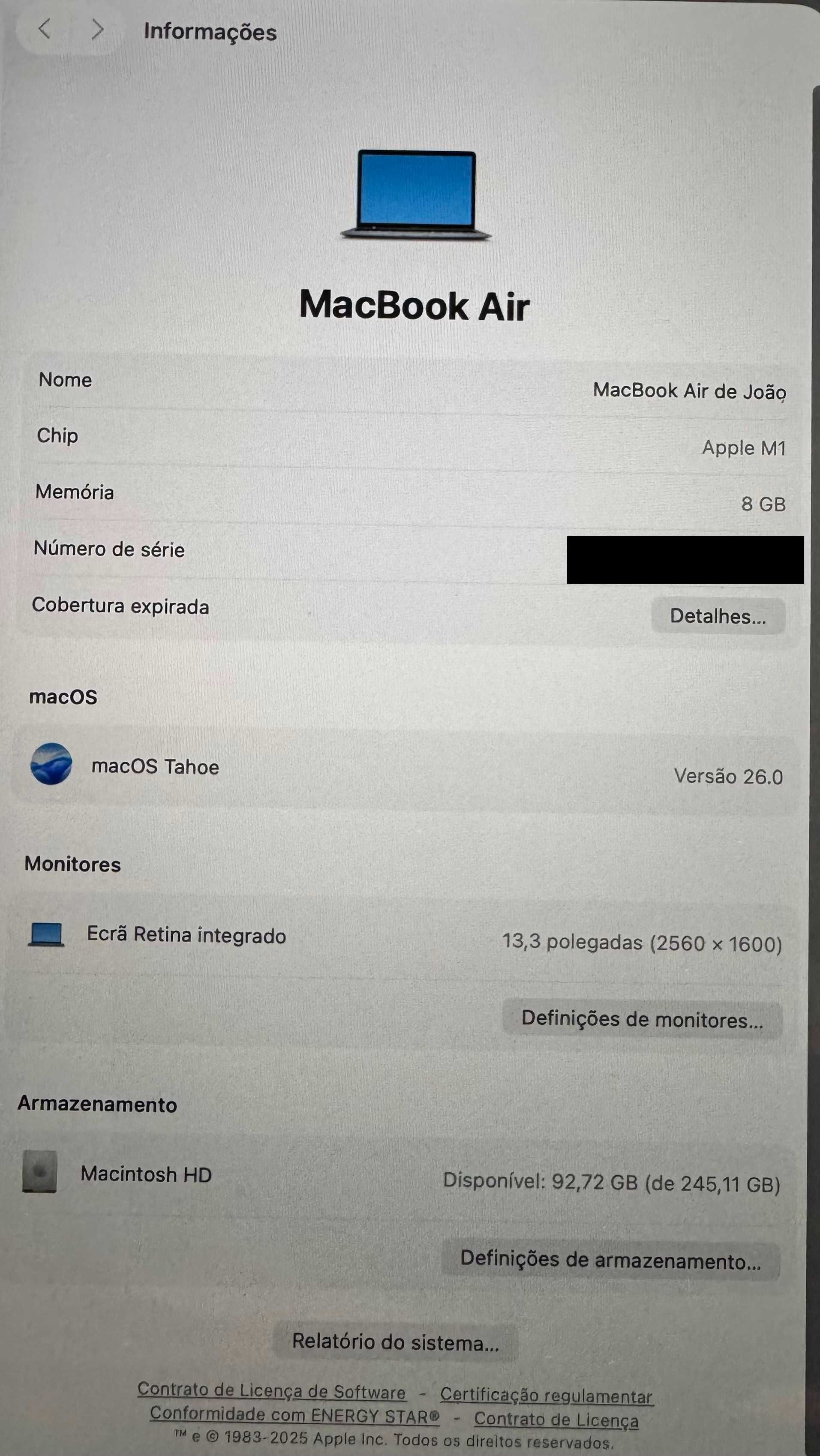 Macbook air M1 256 8RAM (2020) - Praticamente novo.