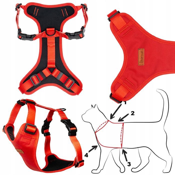 bezuciskowe szelki z regulacją dla kota czerwone bez wzoru gładkie