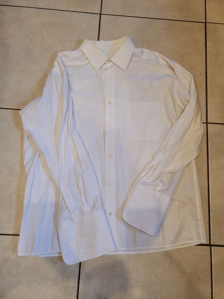 Koszula biała w prążki XL pod spinki do mankietów