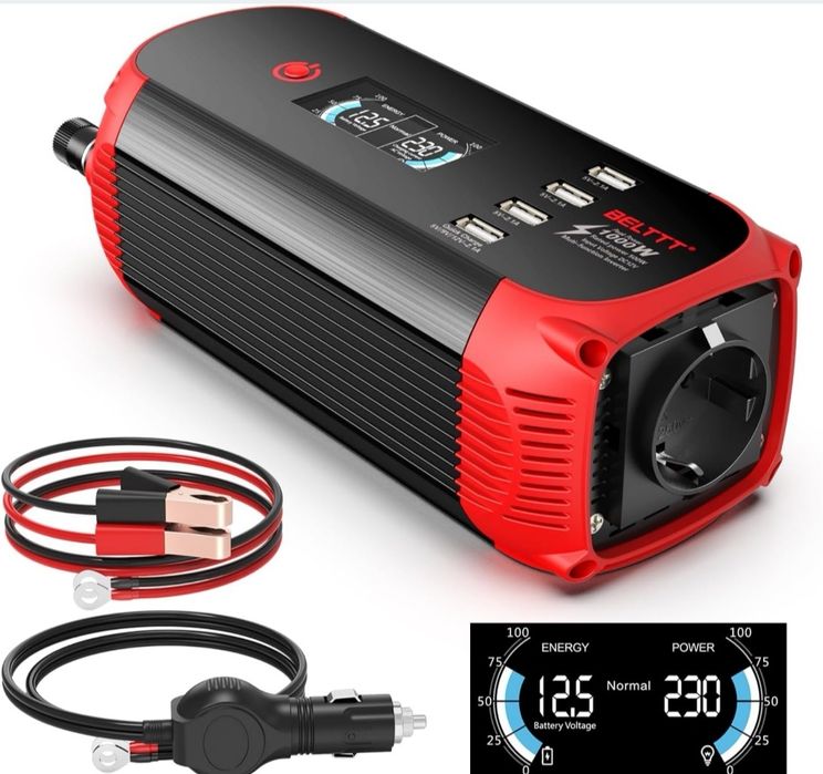 Przetwornica samochodowa 1000W BELTT z wyświetlaczem LCD i USB