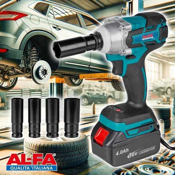 Mocny KLUCZ UDAROWY akumulatorowy bezszczotkowy klucz do kół + NASADKI