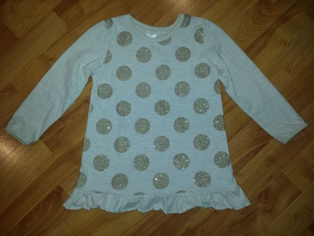 Bluzeczka tunika brokatowe koła r.110, 4-5 lat bluzka długi rękaw