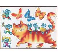 Наліпка інтер'єрна в дитячу кімнату рижий кіт з метеликами