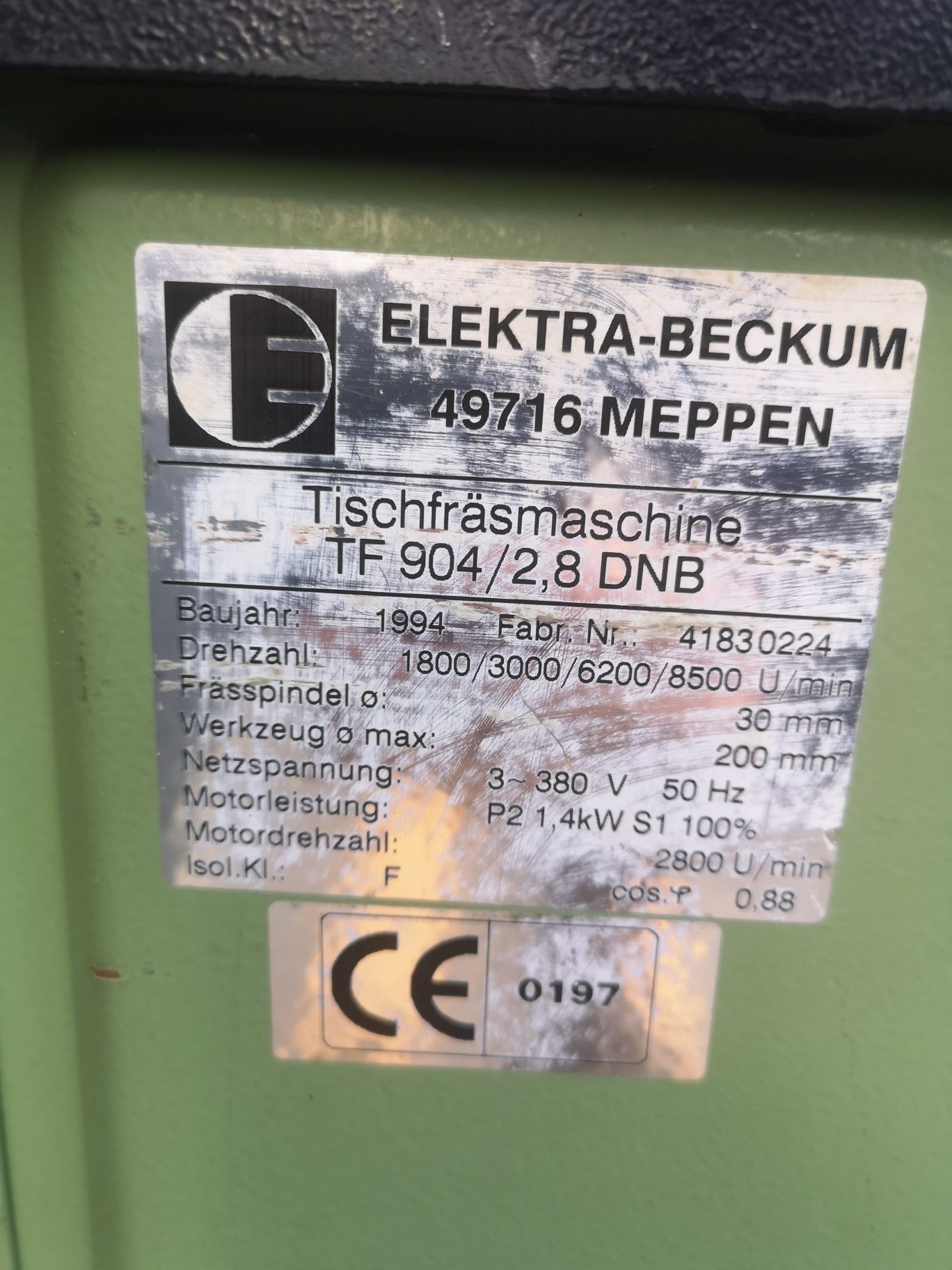 Frezarka Dolnowrzecionowa Elektra Beckum TF904 2.8kW 400V