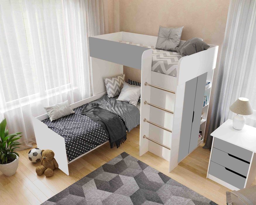 Ліжко чердак + стеллаж + шафа сходи високий бортик Додатк Стіл письмов