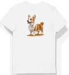 Koszulka męska biała z motywem corgi w słońcu XL