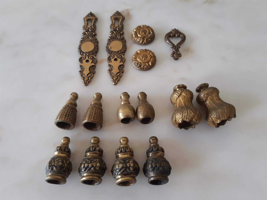 Conjunto peças bronze, anos 40, excelente estado