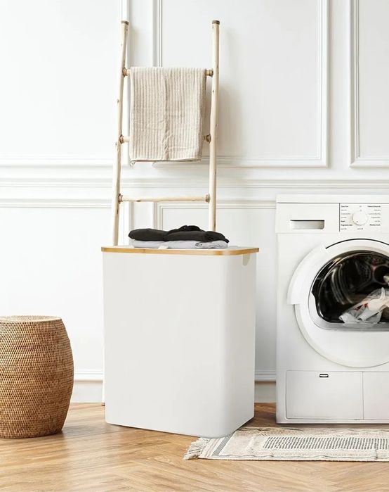 Kosz na pranie bieliznę yamagahome 140l duży beż bambusowa ramka