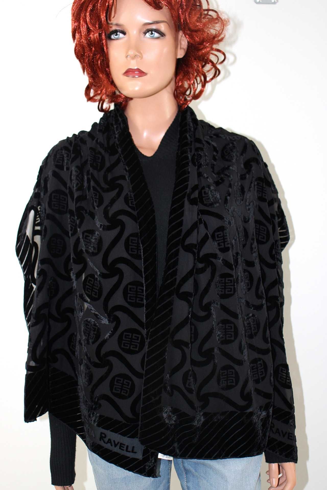 sr9 Gina Ravell markowy aksamitny szalik Wiskoza Jedwab 53x160
