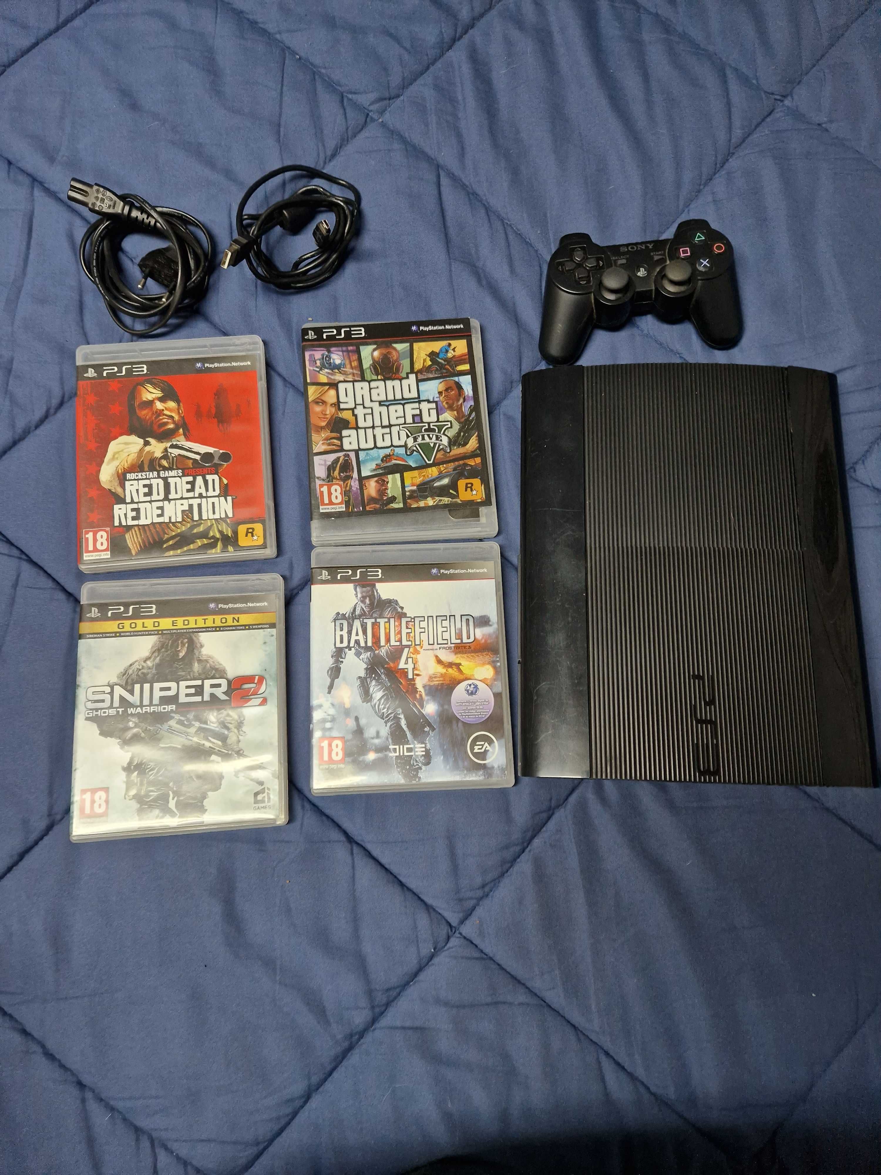 Playstation 3 com jogos e comando