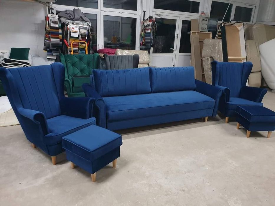 Zestaw Ada Kanapa wersalka sofa + 2x fotel + 2x podnóżek