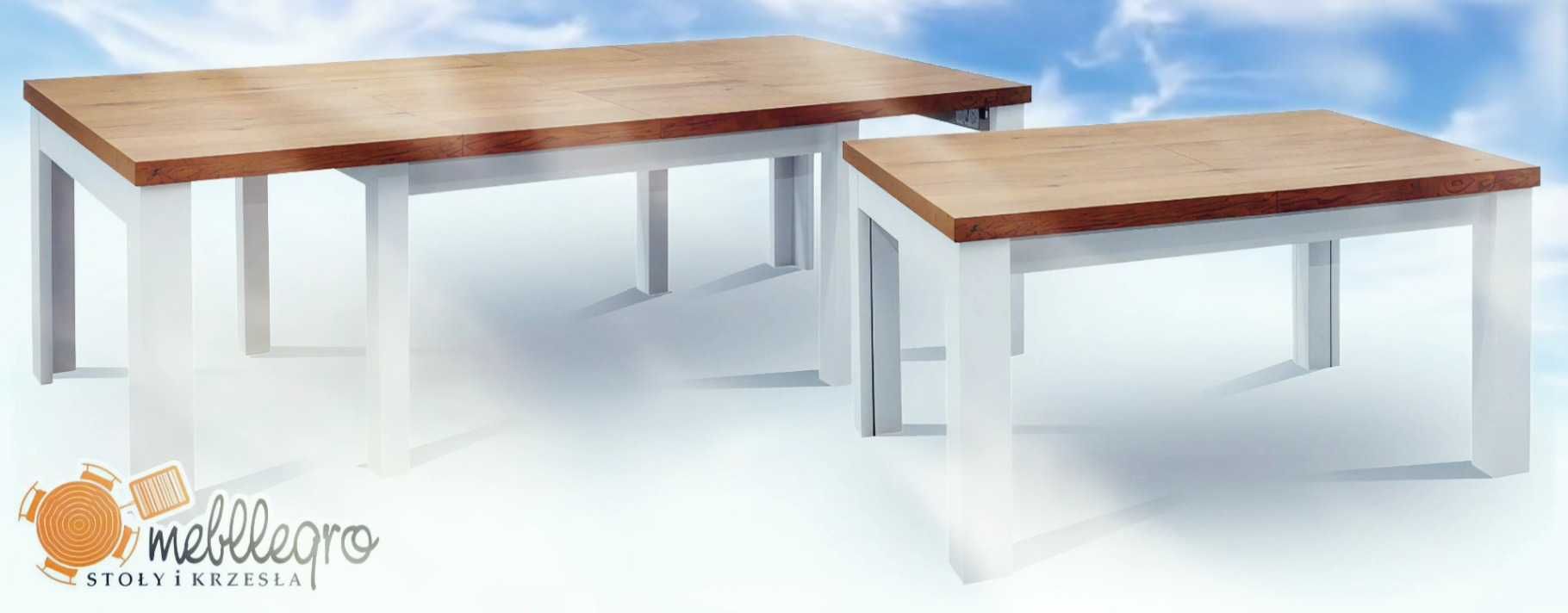 Duży stół DĘBOWO BIAŁY S25 mega rozkładany 8 NÓG 160/90 DO 410CM
