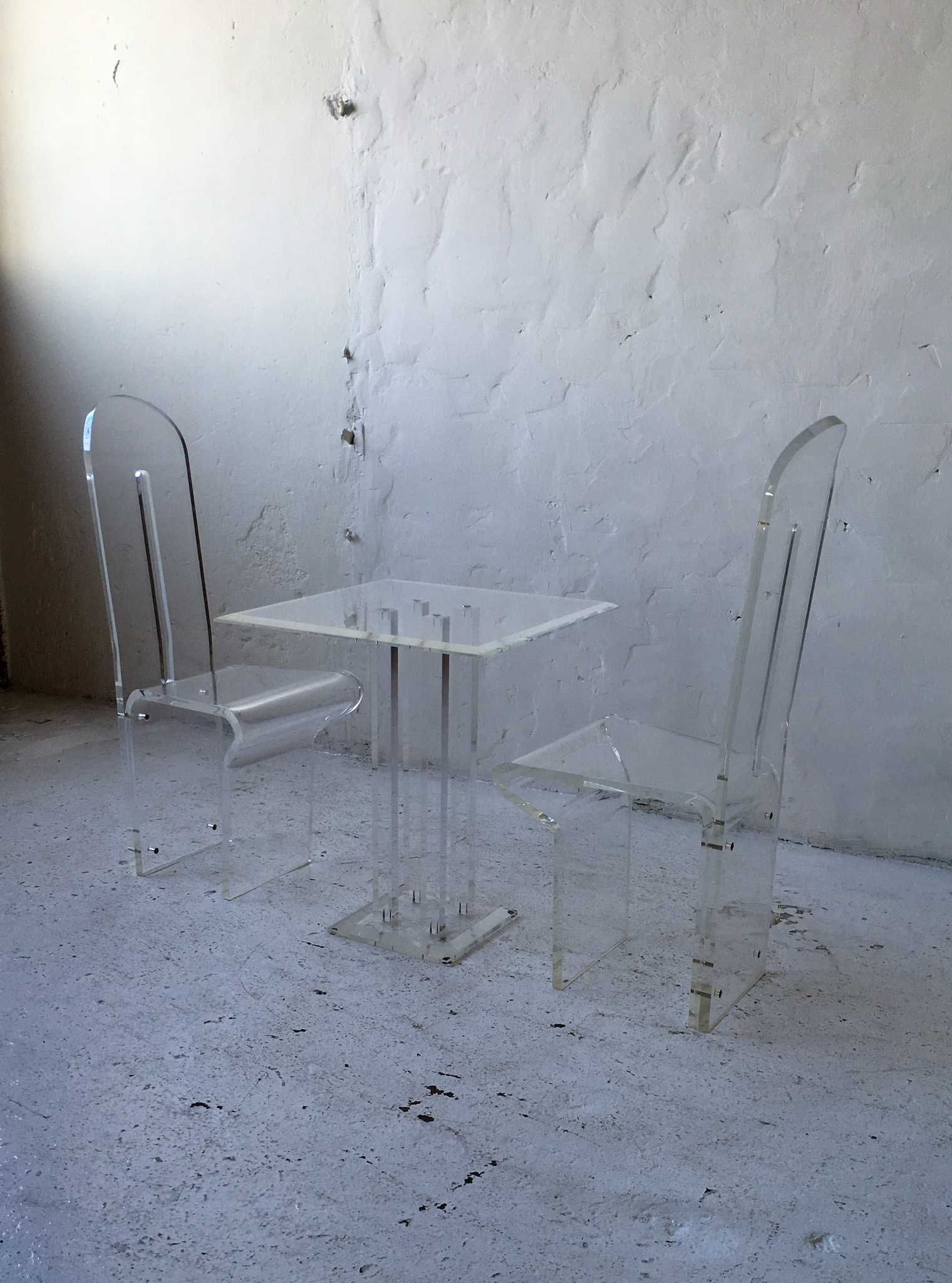 Akrylowe krzesła i stolik lucite lata 80 90 vintage