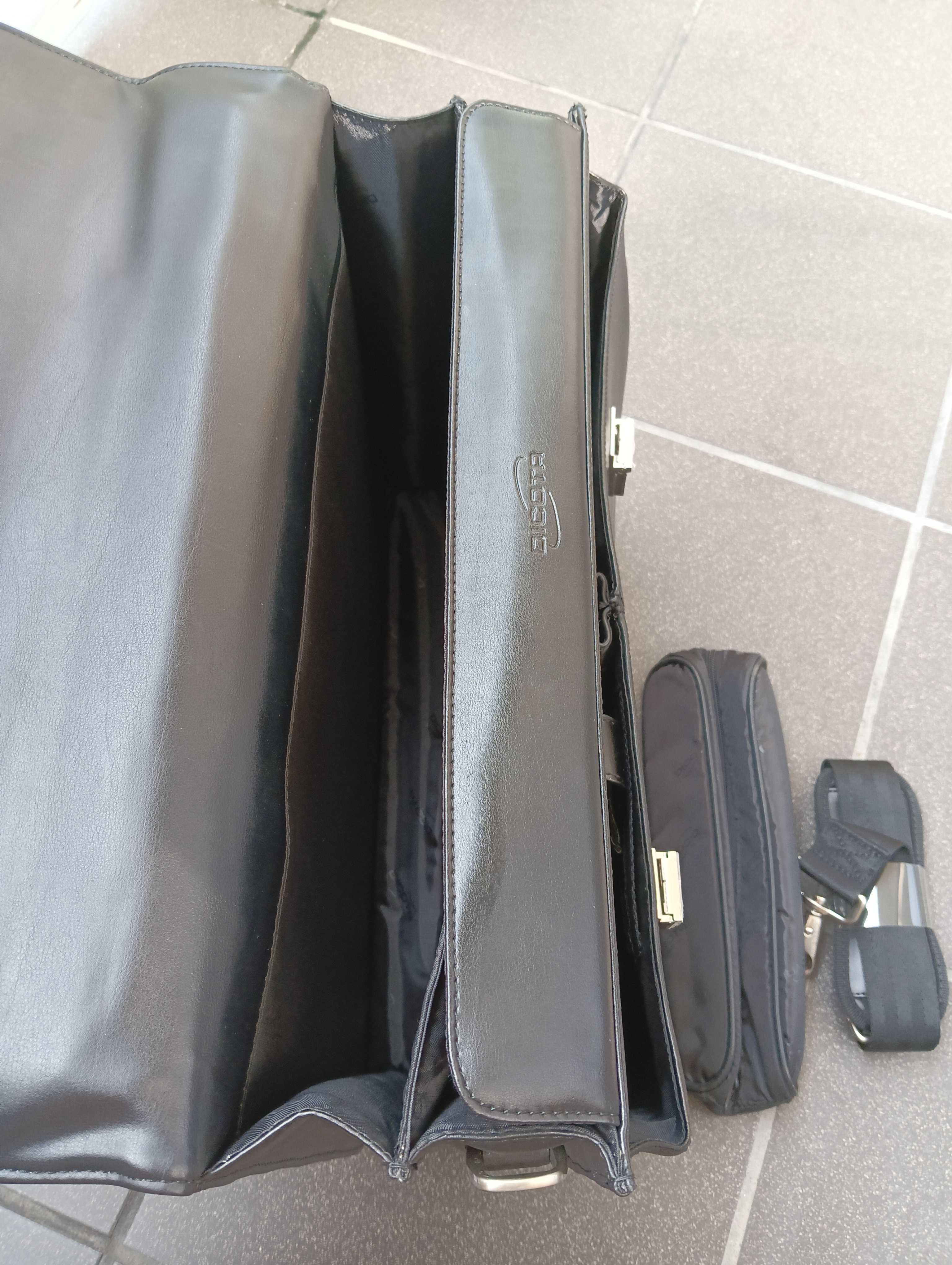 torba na laptopa 17,3" czarna skórzana z dodatkowym wyposażeniem, nowa
