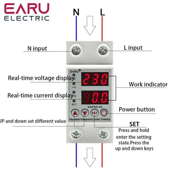 Защитное реле контроля напряжения 63А с дисплеем