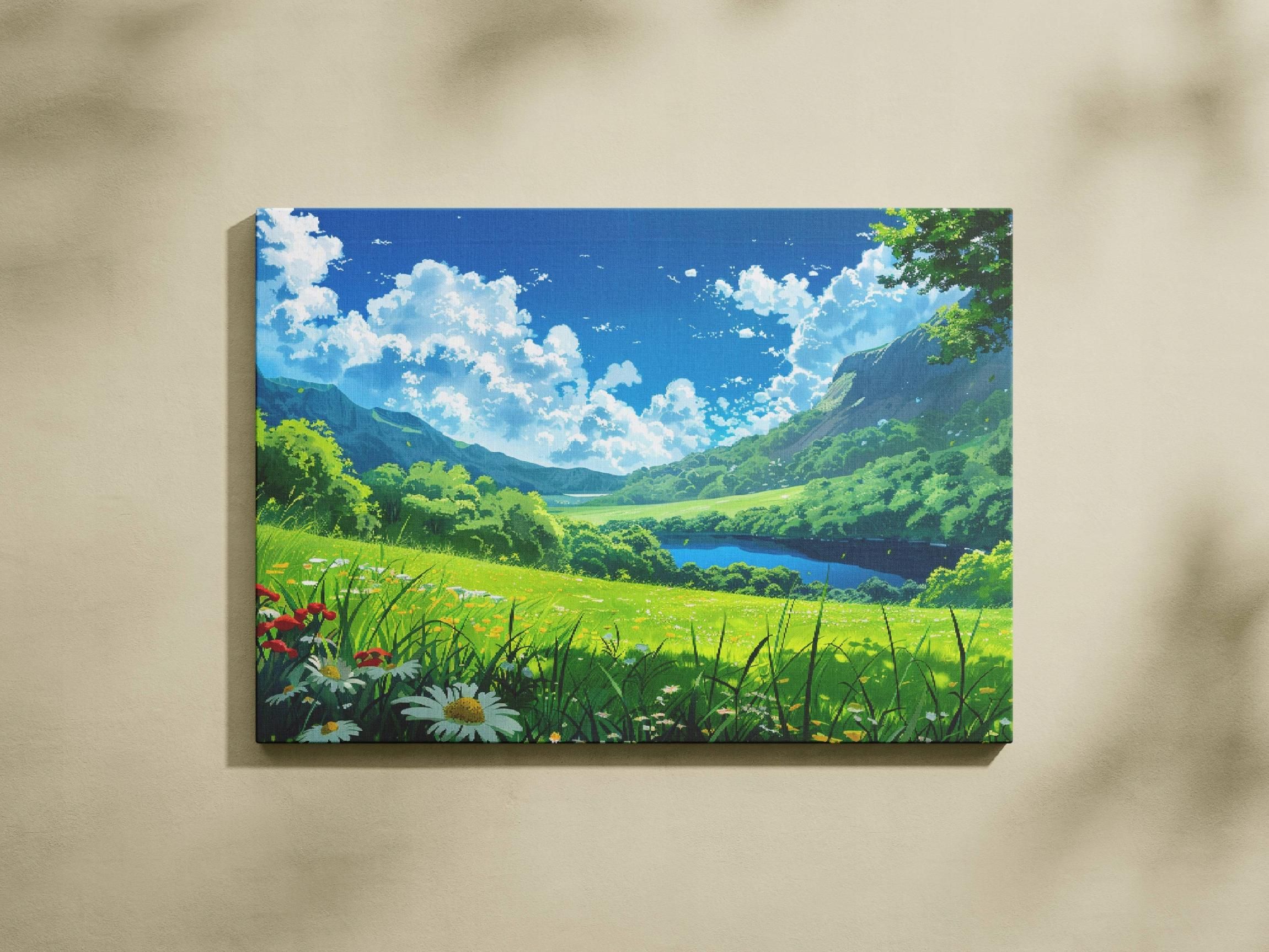 Obraz na płótnie "Łąka nad jeziorem" 120x80 cm - dekoracja wnętrz