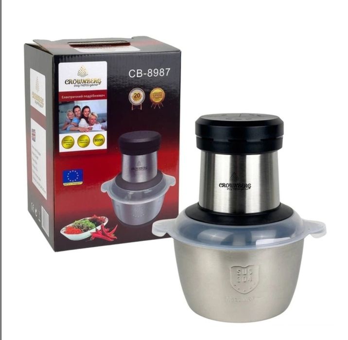 Подрібнювач кухонний Crownberg СВ-8987 2л Метал Блендер для дому із ча