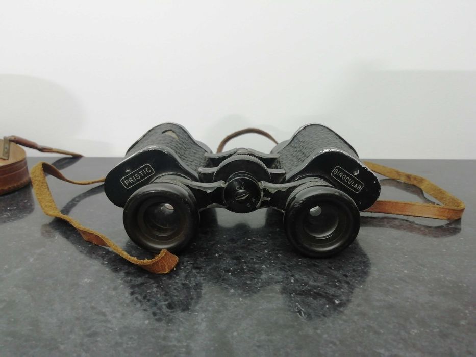 Binóculos antigos com estojo em pele