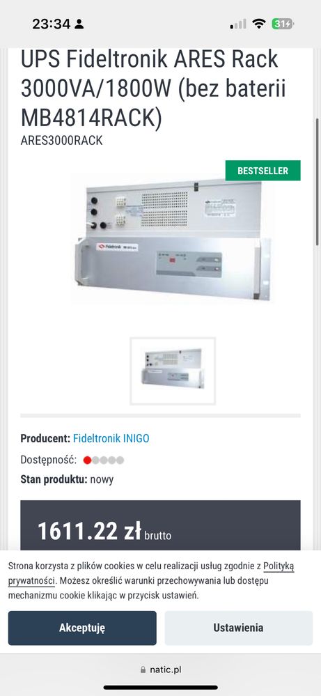 UPS Fideltronik ARES Rack 3000VA/1800W (bez baterii MB4814RACK)