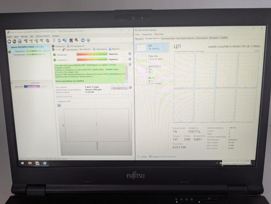 НАДІЙНИЙ Ноутбук Fujitsu E548 14FHD i5-10 8/256 гарна автоність, ідеал