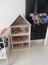 Domek dla lalek, dom, 100x 53 cm,wyposażenie, ratanowy zestaw mebelków