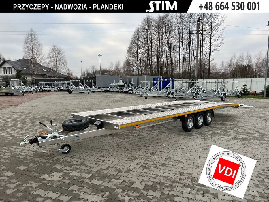 STIM Laweta L23 / LT35-8521AL-14&quot;  Nowa Przyczepa laweta 3 osie | Rama ALUMINIOWA | Do aut, maszyn, busów