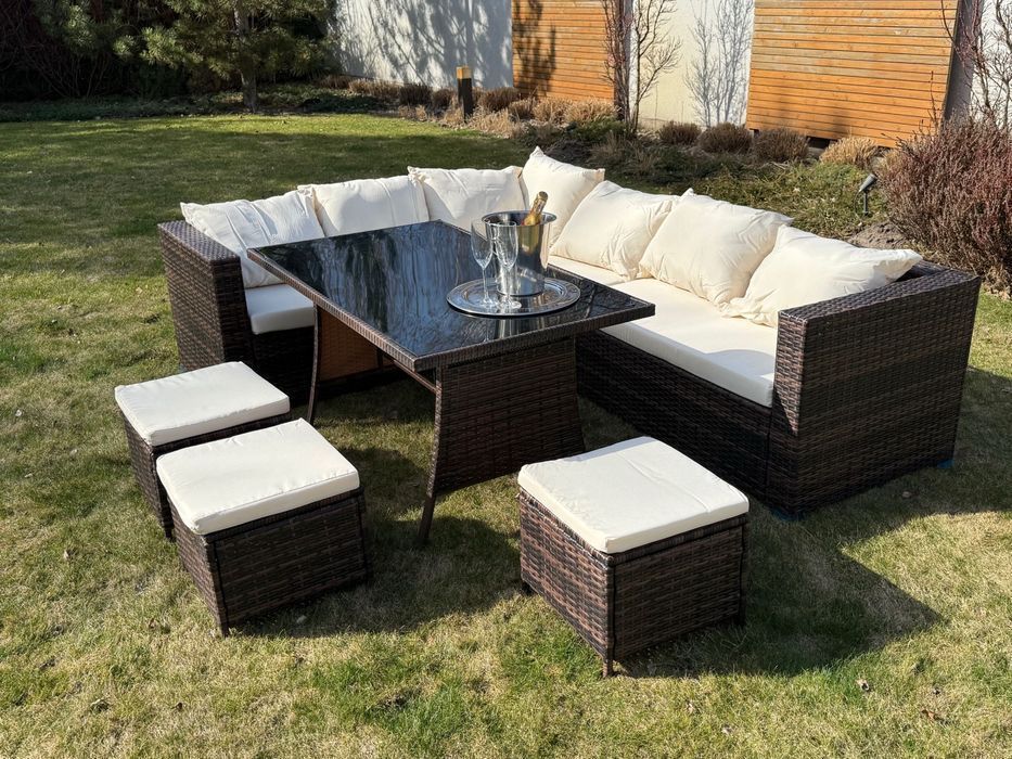 Narożnik Ogrodowy MARBELLA PREMIUM Zestaw mebli ogrodowych Brązowy