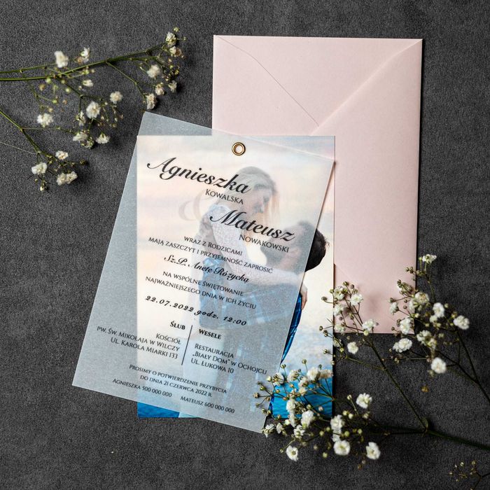 Zaproszenia ślubne ze zdjęciem i kalką