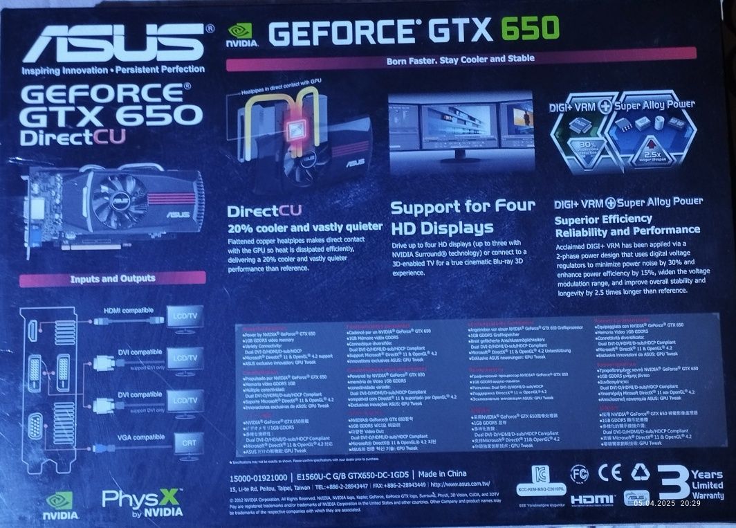 ASUS GEFORCE GTX 650 1Gb DDR 5 "800грн+40 грн. %олх."Пишите , отвечу.